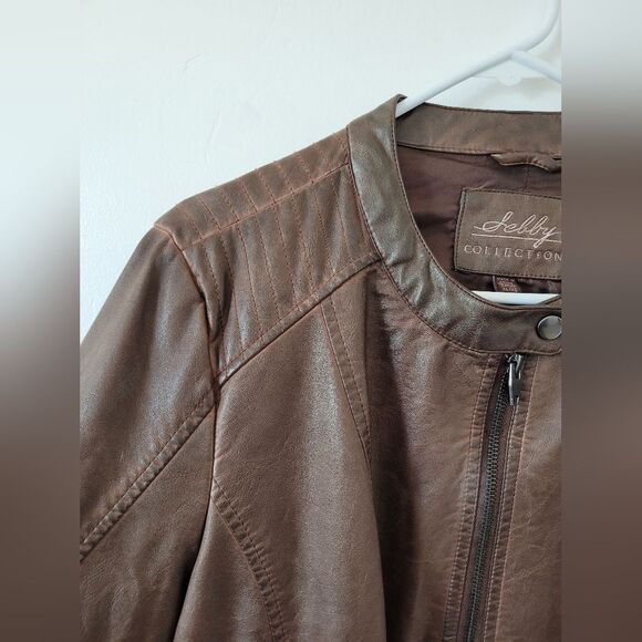 Sebby Collection Faux Leather Jacket Women's Brown Knit Panels Western Cowboy XL - Picture 3 of 7